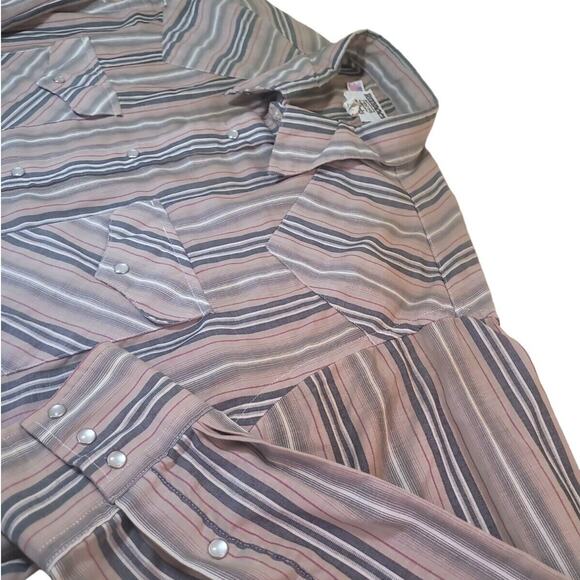 VTG Ruddock Western Pearl Snap Shirt 17.5x34 Tan Stripe USA Made Repair GVC - Picture 2 of 7